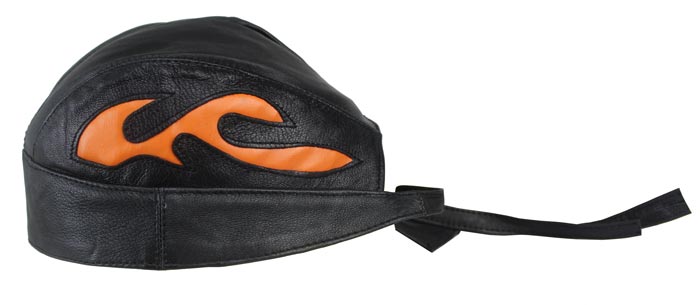 Motorrad Rocker Biker Leder Kopftuch, Bandana Headwrap Orange