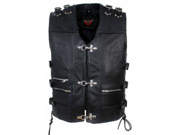 Lederweste Herren Motorrad Kutte Biker Weste Leder Kutte Dallas Schwarz