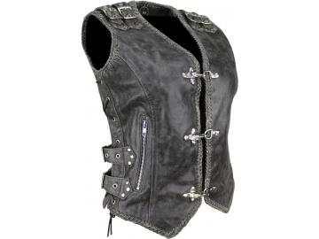 Damen Lederweste Motorrad kutte Biker Weste Schnallen Lederkutte Chopper  Schwarz kaufen bei  - Größe L Farbrichtung Schwarz Material Leder