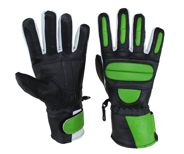 Motorrad und Biker Lammleder Handschuhe Grün