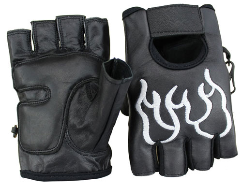 Halbfinger Flammen Weiss Lammleder Handschuhe