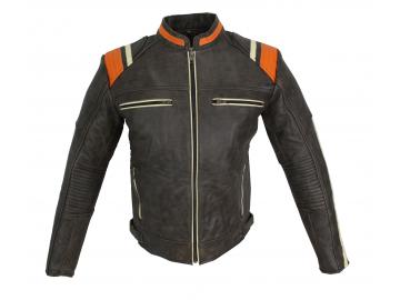 Leder Jacke Motorrad Custom Biker Jacke Galway Cracker Braun