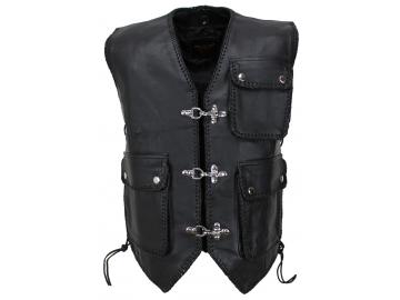 Lederweste Herren Motorrad Kutte Biker Weste Leder Kutte Villah Schwarz