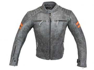 Leder Jacke Motorrad Jacke Biker Jacke Freizeit Retro Cracker Grau