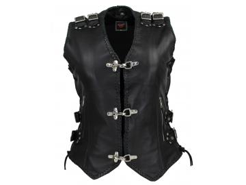 Damen Lederweste Motorrad kutte Biker Weste Schnallen Lederkutte Chopper  Schwarz kaufen bei  - Größe L Farbrichtung Schwarz Material Leder