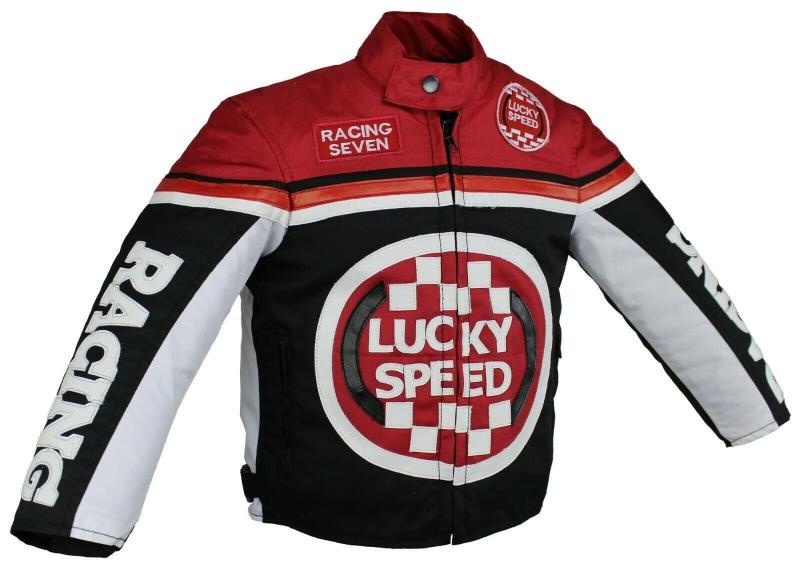 Kinder Motorrad Freizeit Biker Textil Jacke Rot/Schwarz