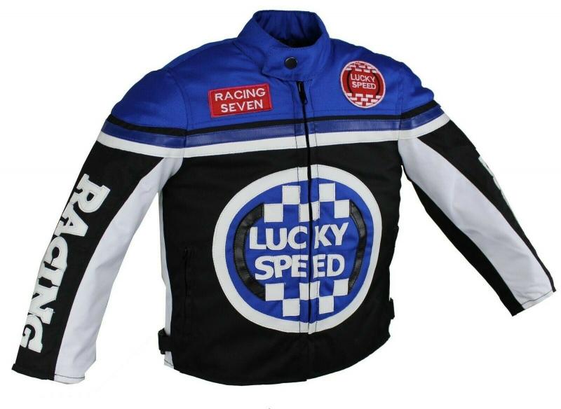 Kinder Motorrad Freizeit Biker Textil Jacke Blau