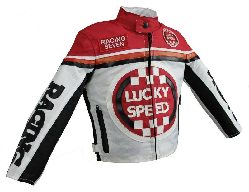 Kinder Motorrad Freizeit Biker Textil Jacke Rot/Weiß