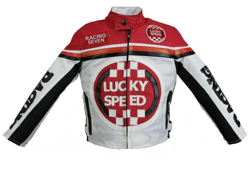 Kinder Motorrad Freizeit Biker Textil Jacke Rot/Weiß