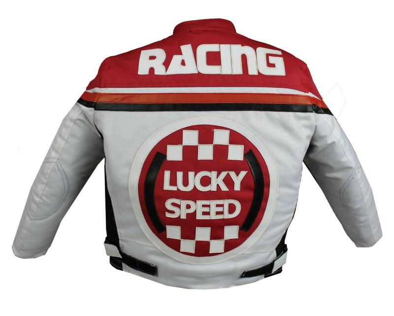Kinder Motorrad Freizeit Biker Textil Jacke Rot/Weiß