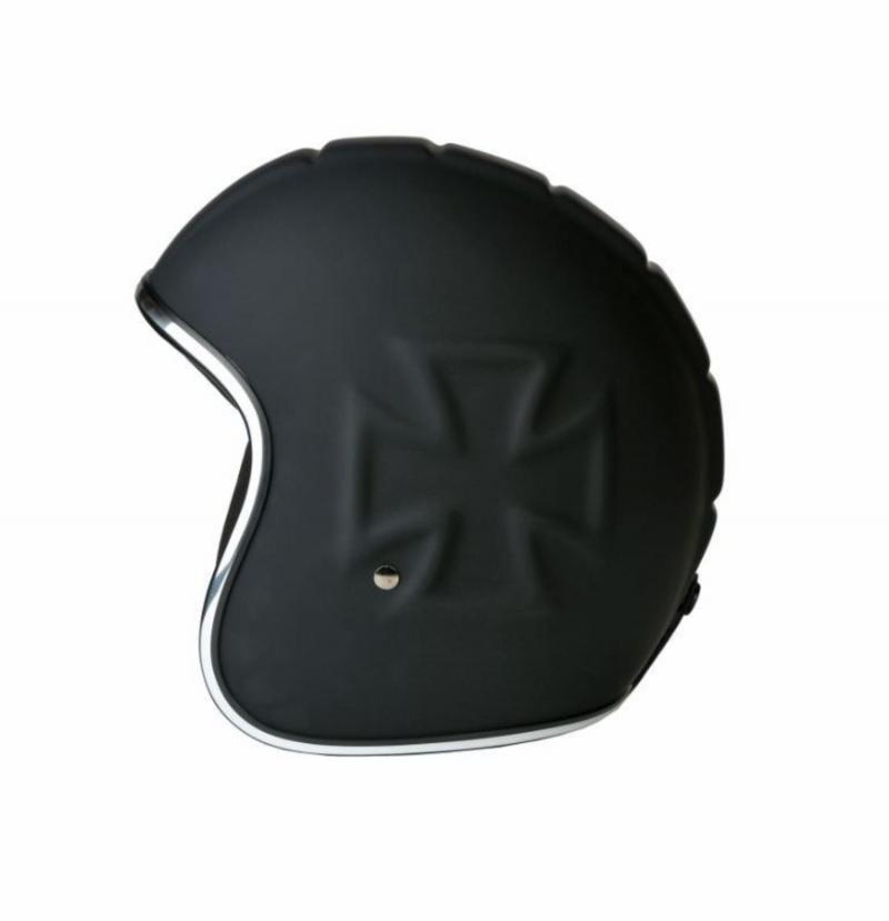 Motorradhelm ATELIER — Classic 3D Iron-Cross, Jet-Helm • Fiberglas • Matt Schwarz
