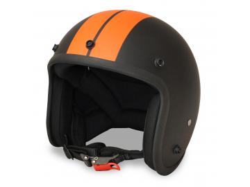 ALPHA SPEEDS ATELIER — Classic Racer | Jet Helm Matt Schwarz mit 2 Orange-Streifen