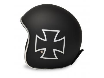 ALPHA SPEEDS Motorradhelm ATELIER — Classic Iron Cross, Jet-Helm • Fiberglas • Matt Schwarz