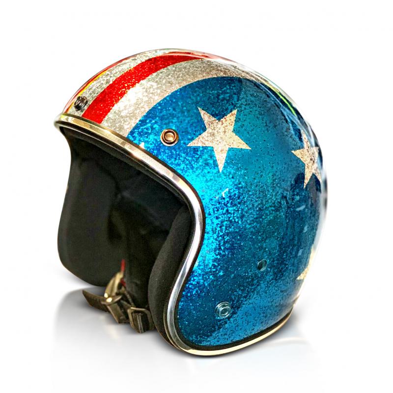 ALPHA SPEEDS Motorradhelm ATELIER — Blaze American, Metal-Super-Flake Stars • Fiberglas