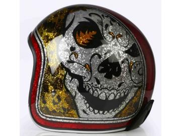 ALPHA SPEEDS Motorradhelm ATELIER — Blaze Skull Red, Jet-Helm • Fiberglas • Custom Skull Rot