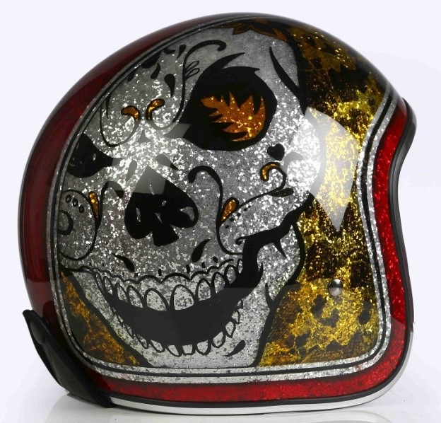 ALPHA SPEEDS Motorradhelm ATELIER — Blaze Skull Red, Jet-Helm • Fiberglas • Custom Skull Rot