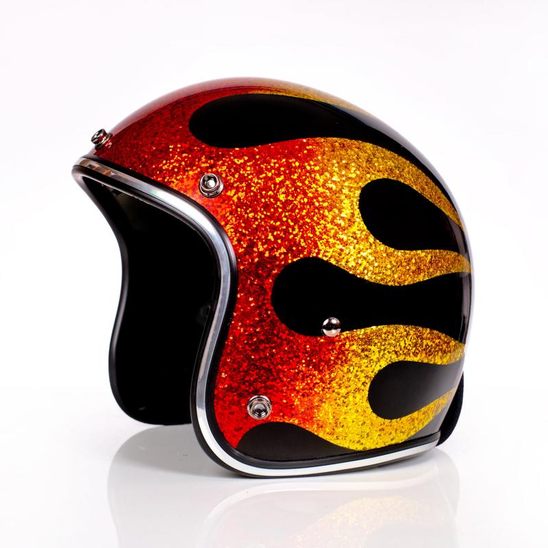 ALPHA SPEEDS Motorradhelm ATELIER — Blaze Fireball, Metal-Super-Flake Rot • Fiberglas