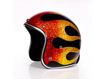 ALPHA SPEEDS Motorradhelm ATELIER — Blaze Fireball, Metal-Super-Flake Rot • Fiberglas