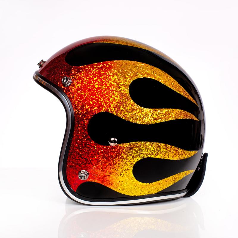 ALPHA SPEEDS Motorradhelm ATELIER — Blaze Fireball, Metal-Super-Flake Rot • Fiberglas