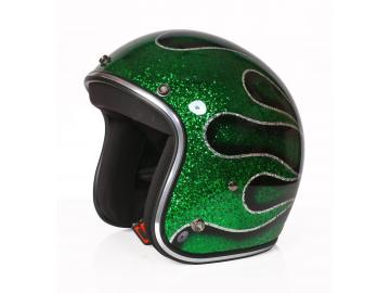 ALPHA SPEEDS Motorradhelm ATELIER — Blaze Emerald Flame, Metal-Super-Flake• Fiberglas • Grün