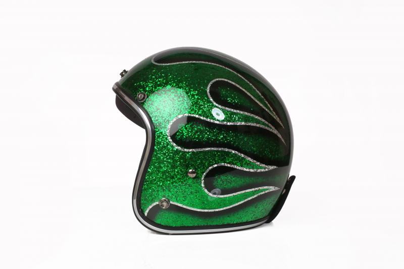 ALPHA SPEEDS Motorradhelm ATELIER — Blaze Emerald Flame, Metal-Super-Flake• Fiberglas • Grün