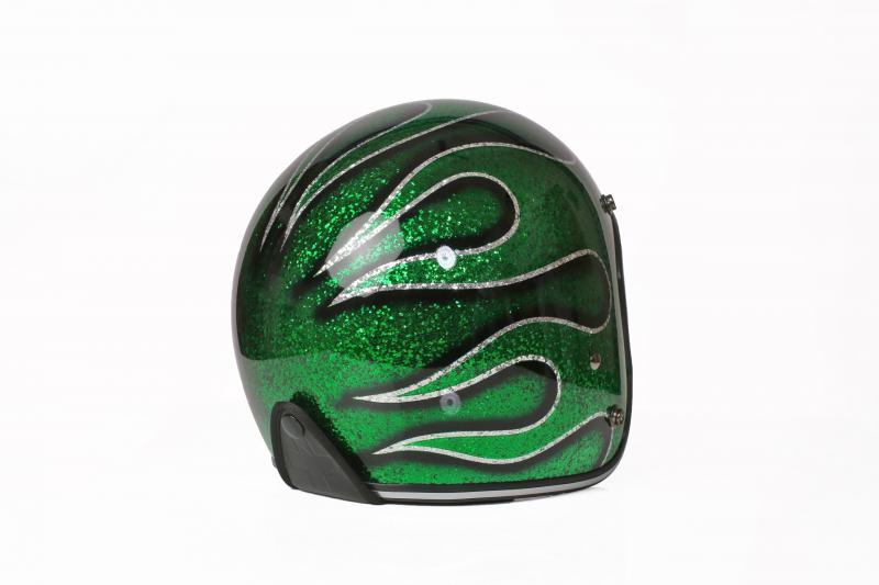 ALPHA SPEEDS Motorradhelm ATELIER — Blaze Emerald Flame, Metal-Super-Flake• Fiberglas • Grün