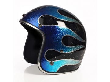 ALPHA SPEEDS Motorradhelm ATELIER — Blaze Emerald Flame, Metal-Super-Flake• Fiberglas • Blau