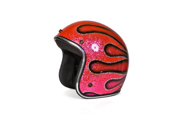 ALPHA SPEEDS Motorradhelm ATELIER — Blaze Emerald Flame, Metal-Super-Flake• Fiberglas • Rosa