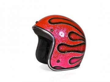 ALPHA SPEEDS Motorradhelm ATELIER — Blaze Emerald Flame, Metal-Super-Flake• Fiberglas • Rosa