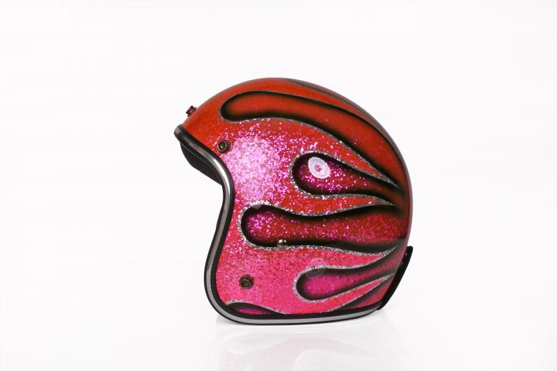 ALPHA SPEEDS Motorradhelm ATELIER — Blaze Emerald Flame, Metal-Super-Flake• Fiberglas • Rosa