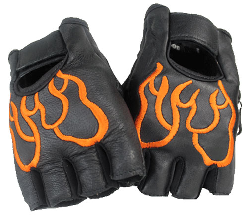 Halbfinger Orange Flamme Lammleder Handschuhe