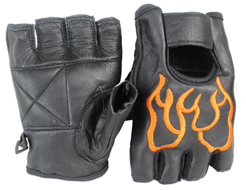 Halbfinger Orange Flamme Lammleder Handschuhe